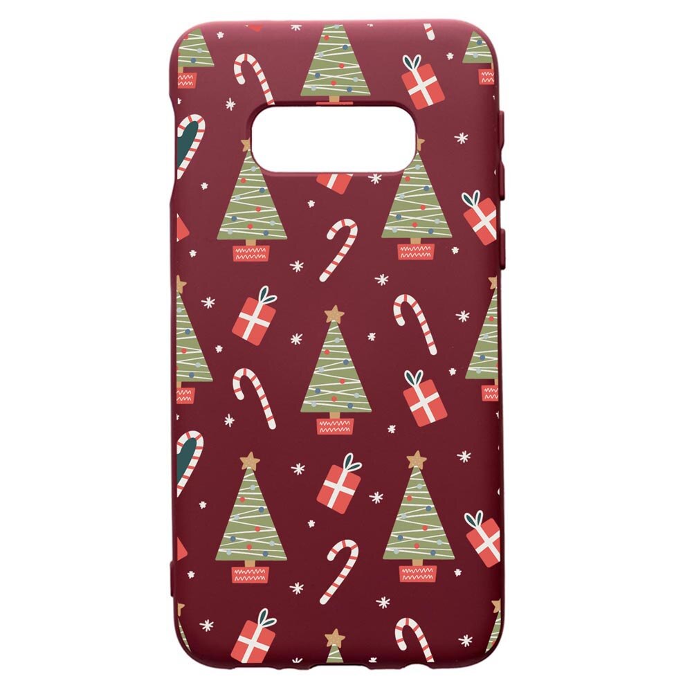 Husa Premium Silicon compatibila cu Samsung Galaxy S8, Christmas Pattern, cu interiorul din material textil, protectie camera, Burgundy, PBR873