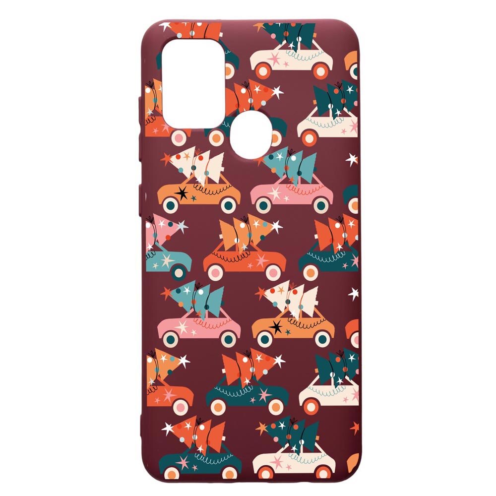 Husa Premium Silicon compatibila cu Samsung Galaxy A21S, Christmas Season, cu interiorul din material textil, protectie camera, Burgundy, PBR874