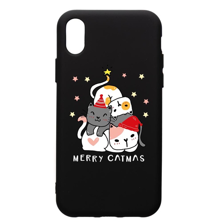 Prémium Szilikon tok, Samsung Galaxy A01, Merry Catmas, kamera védelem, mikroszálas puha belső, PB878