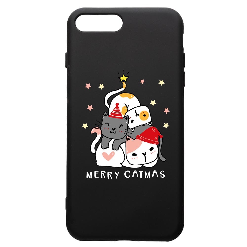 Husa Premium Silicon Compatibila Cu Apple iPhone 8 Plus / iPhone 7 Plus, Merry Catmas, silicon, cu interiorul din material textil, protectie camera, PB878