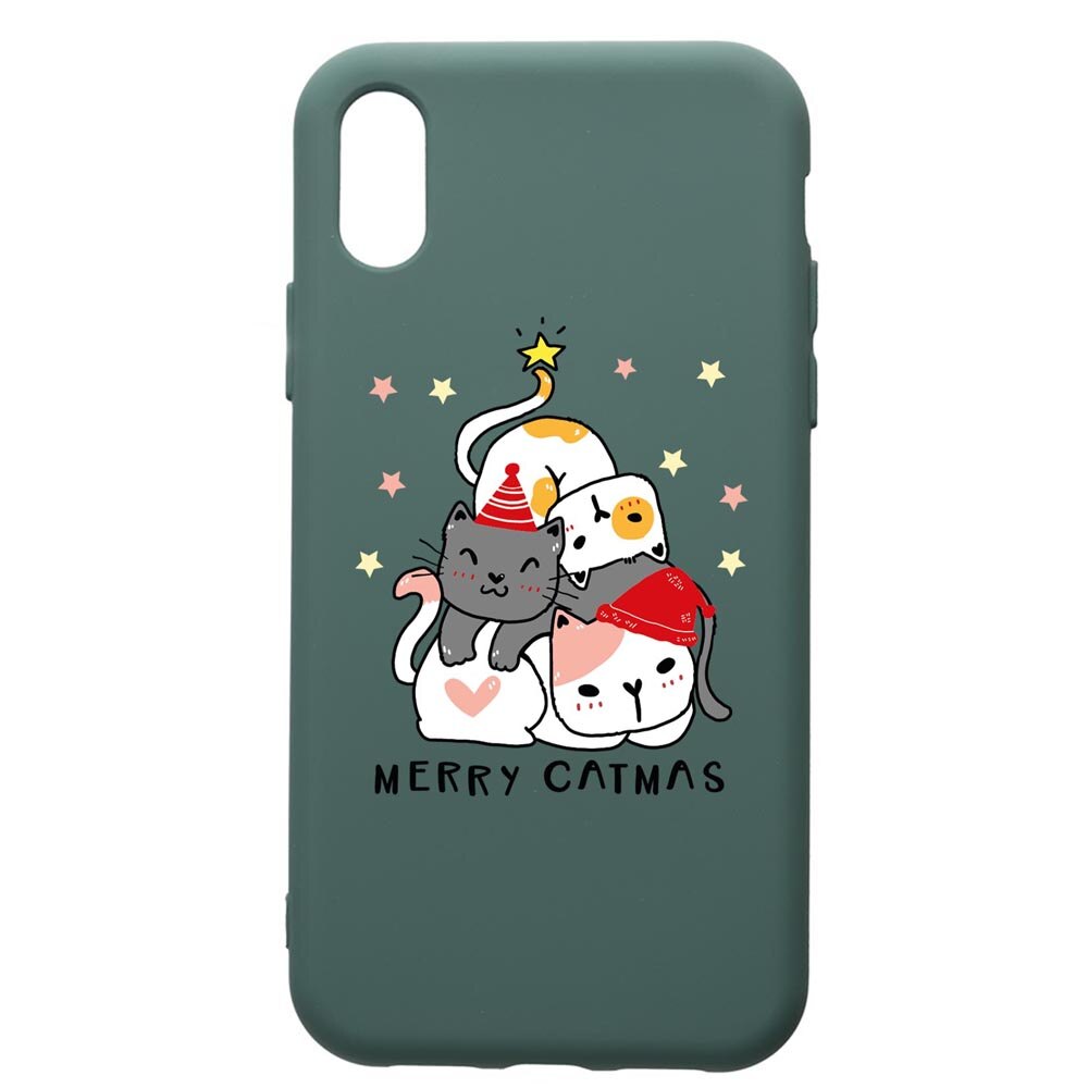 Husa Premium Silicon Compatibila Cu Samsung Galaxy A10, Merry Catmas, cu interiorul din material textil, protectie camera, Forest Green, PFG878