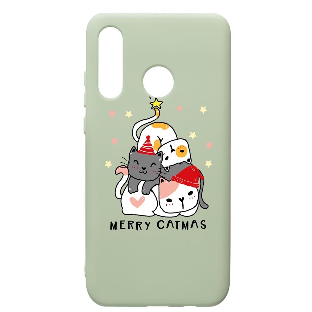 Husa Premium Silicon Compatibila Cu Huawei P40 Lite E / Y7p, Merry Catmas, cu interiorul din material textil, protectie camera, Beryl, PGR878