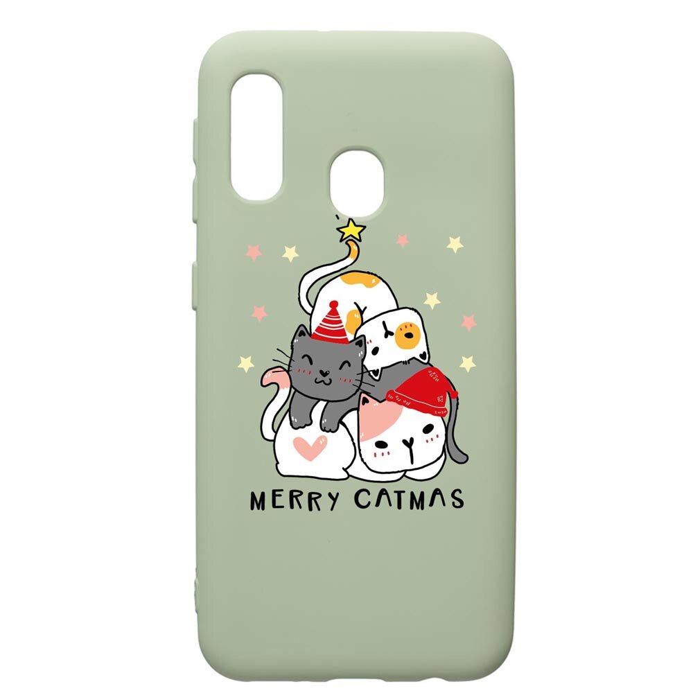 Husa Premium Silicon Compatibila Cu Samsung Galaxy A20e, Merry Catmas, cu interiorul din material textil, protectie camera, Beryl, PGR878
