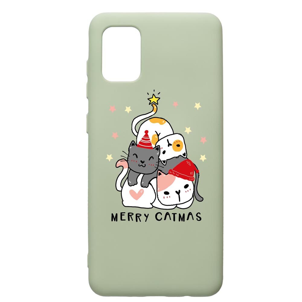 Husa Premium Silicon Compatibila Cu Samsung Galaxy A31, Merry Catmas, cu interiorul din material textil, protectie camera, Beryl, PGR878
