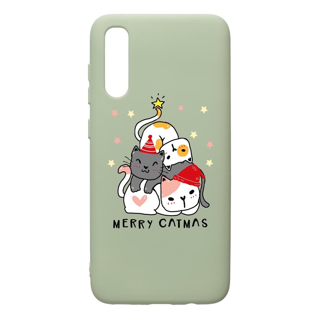 Husa Premium Silicon Compatibila Cu Samsung Galaxy A70, Merry Catmas, cu interiorul din material textil, protectie camera, Beryl, PGR878
