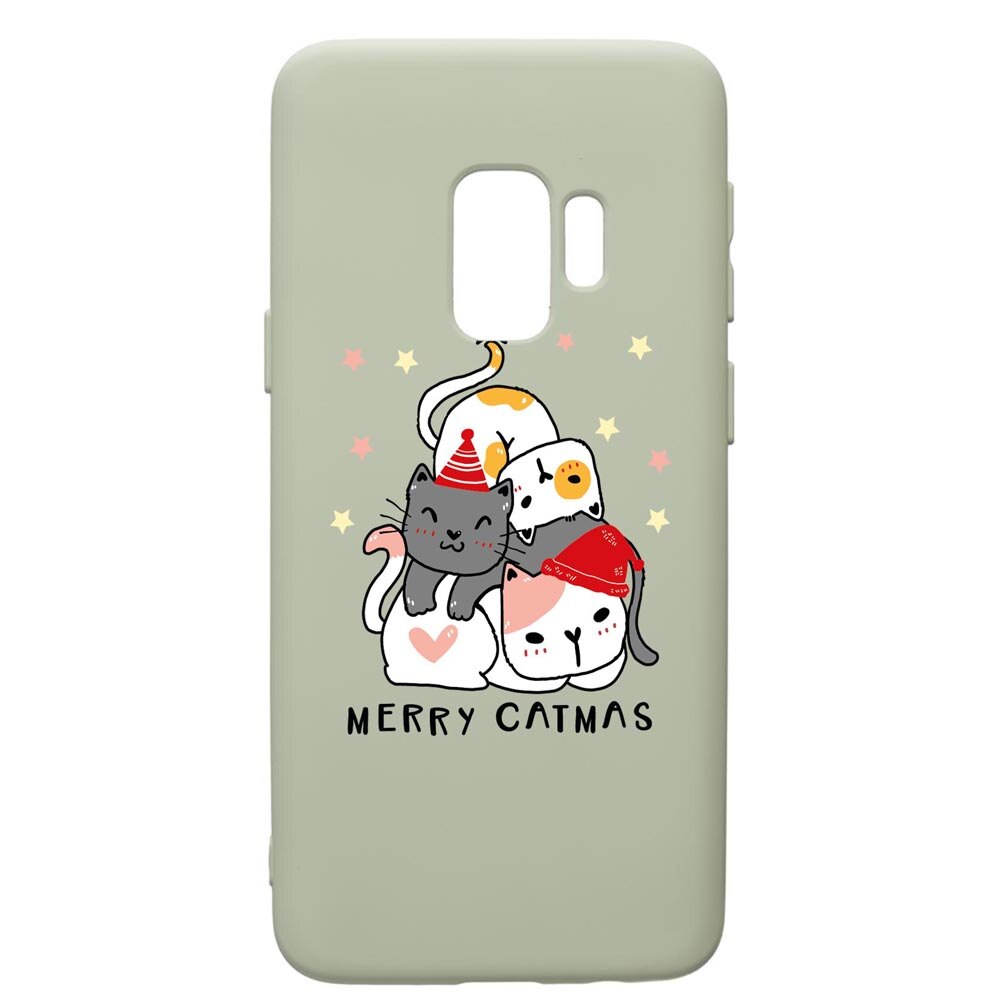 Husa Premium Silicon Compatibila Cu Samsung Galaxy S9, Merry Catmas, cu interiorul din material textil, protectie camera, Beryl, PGR878