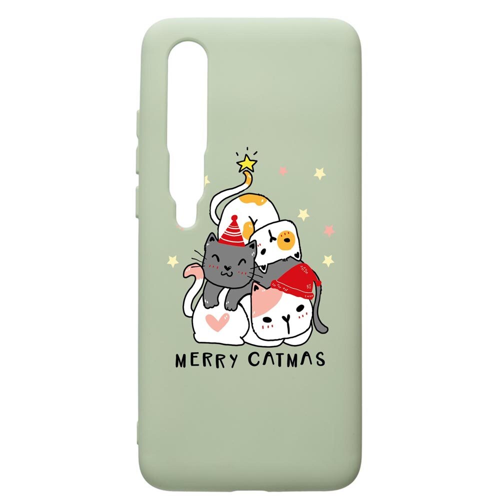 Husa Premium Silicon Compatibila Cu Xiaomi Mi 10 / Mi 10 Pro, Merry Catmas, cu interiorul din material textil, protectie camera, Beryl, PGR878