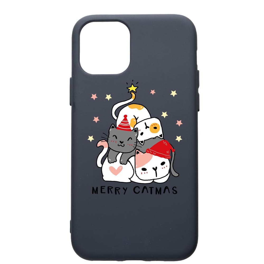 Husa Premium Silicon Compatibila Cu Apple IPhone 11 Pro Max, Merry Catmas, cu interiorul din material textil, protectie camera, Alaskan Blue, PAB878