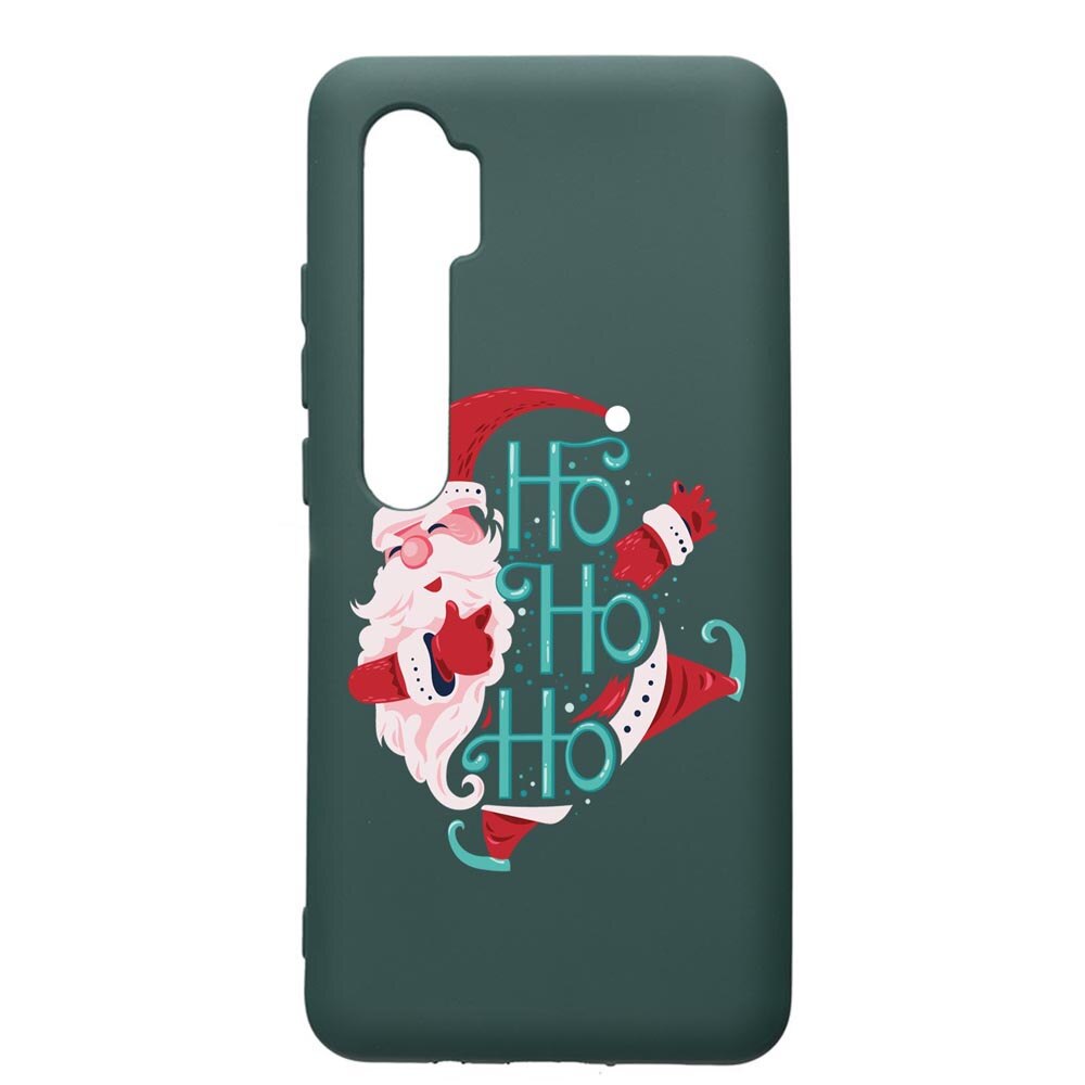 Husa Premium Silicon Compatibila Cu Xiaomi Mi Note 10, HoHoHo Santa Claus, cu interiorul din material textil, protectie camera, Forest Green, PFG869