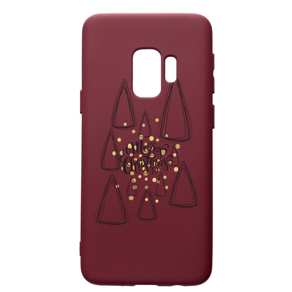 Husa Premium Silicon compatibila cu Samsung Galaxy S9, Minimalist Merry Chirstmas, cu interiorul din material textil, protectie camera, Burgundy, PBR870