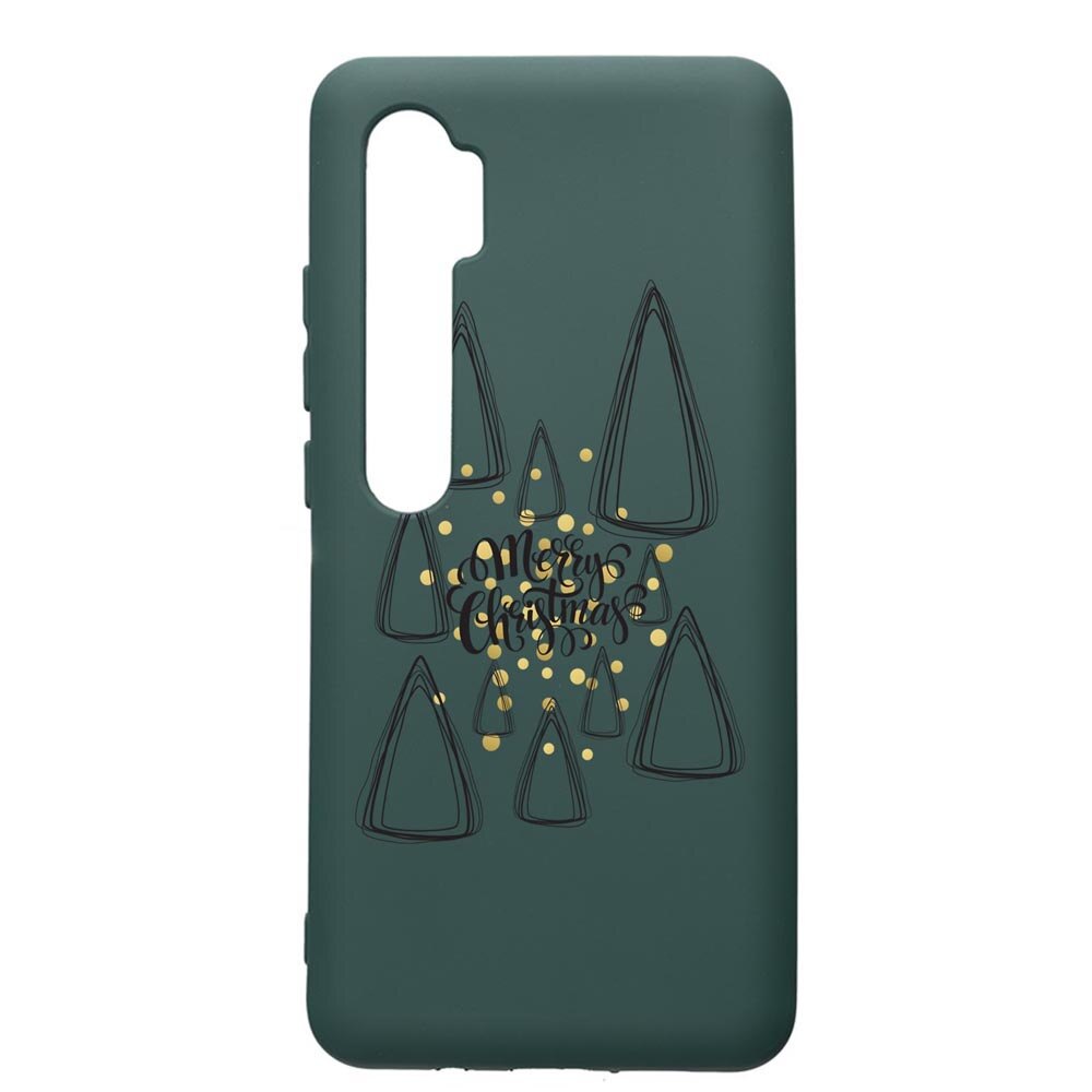 Husa Premium Silicon Compatibila Cu Xiaomi Mi Note 10, Minimalist Merry Chirstmas, cu interiorul din material textil, protectie camera, Forest Green, PFG870