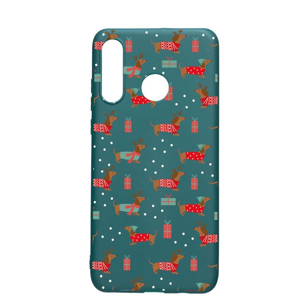Husa Silicon Compatibila cu Huawei P30 Lite, Dachshund Christmas, rezistenta la uzura, anti-alunecare, ForestGreen, FG871