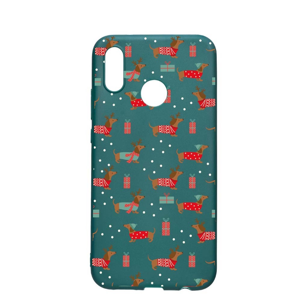 Husa Silicon Compatibila cu Samsung Galaxy A50, Dachshund Christmas, rezistenta la uzura, anti-alunecare, ForestGreen, FG871