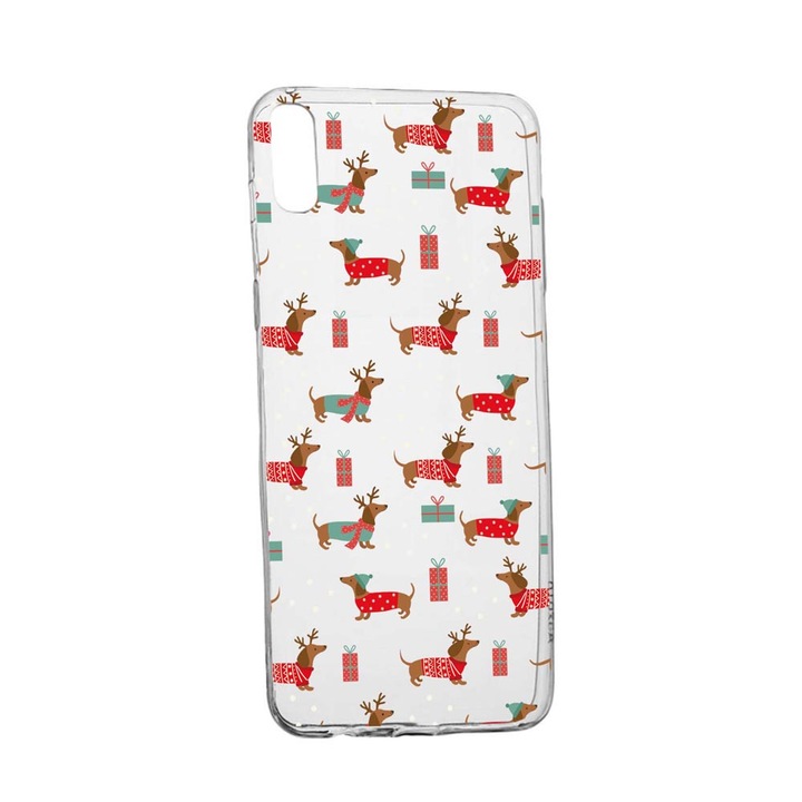 Husa Silicon Compatibila Cu Apple iPhone XS Max, Dachshund Christmas, rezistenta la uzura, anti-alunecare, 871