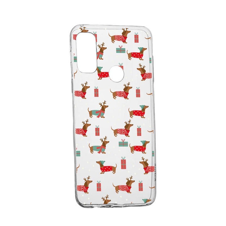 Силиконов калъф, съвместим с Alcatel 3X 2020, Dachshund Christmas, устойчив на износване, противоплъзгащ се, 871