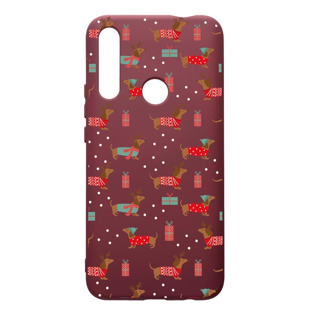 Husa Premium Silicon compatibila cu Huawei P Smart Z, Dachsund Christmas, cu interiorul din material textil, protectie camera, Burgundy, PBR871