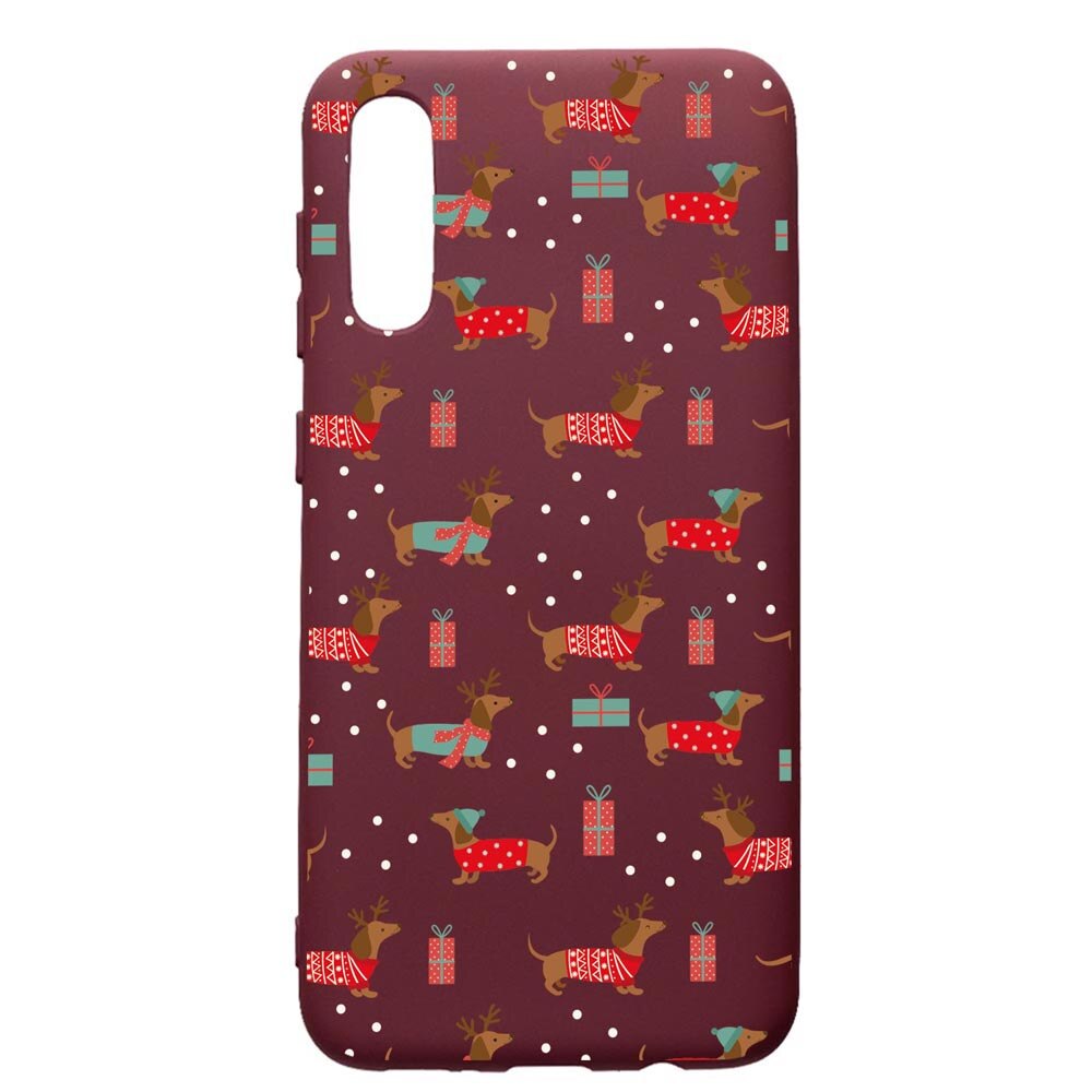 Husa Premium Silicon compatibila cu Samsung Galaxy A30S, Dachsund Christmas, cu interiorul din material textil, protectie camera, Burgundy, PBR871