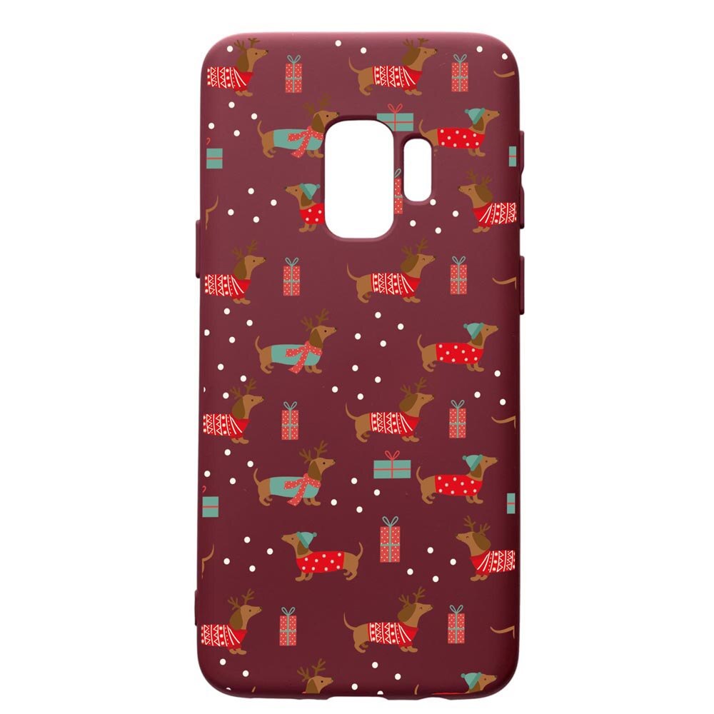 Husa Premium Silicon compatibila cu Samsung Galaxy S9, Dachsund Christmas, cu interiorul din material textil, protectie camera, Burgundy, PBR871
