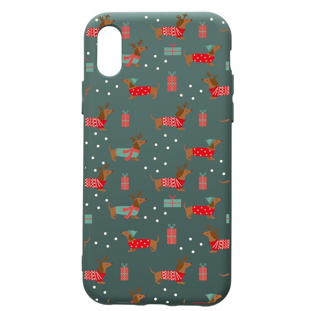 Husa Premium Silicon Compatibila Cu Samsung Galaxy A10, Dachsund Christmas, cu interiorul din material textil, protectie camera, Forest Green, PFG871