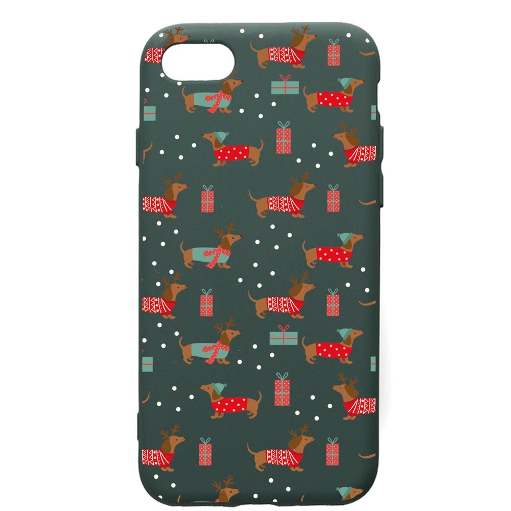 Husa Premium Silicon Compatibila Cu Apple iPhone SE 2 / iPhone 8 / iPhone 7, Dachsund Christmas, cu interiorul din material textil, protectie camera, Forest Green, PFG871