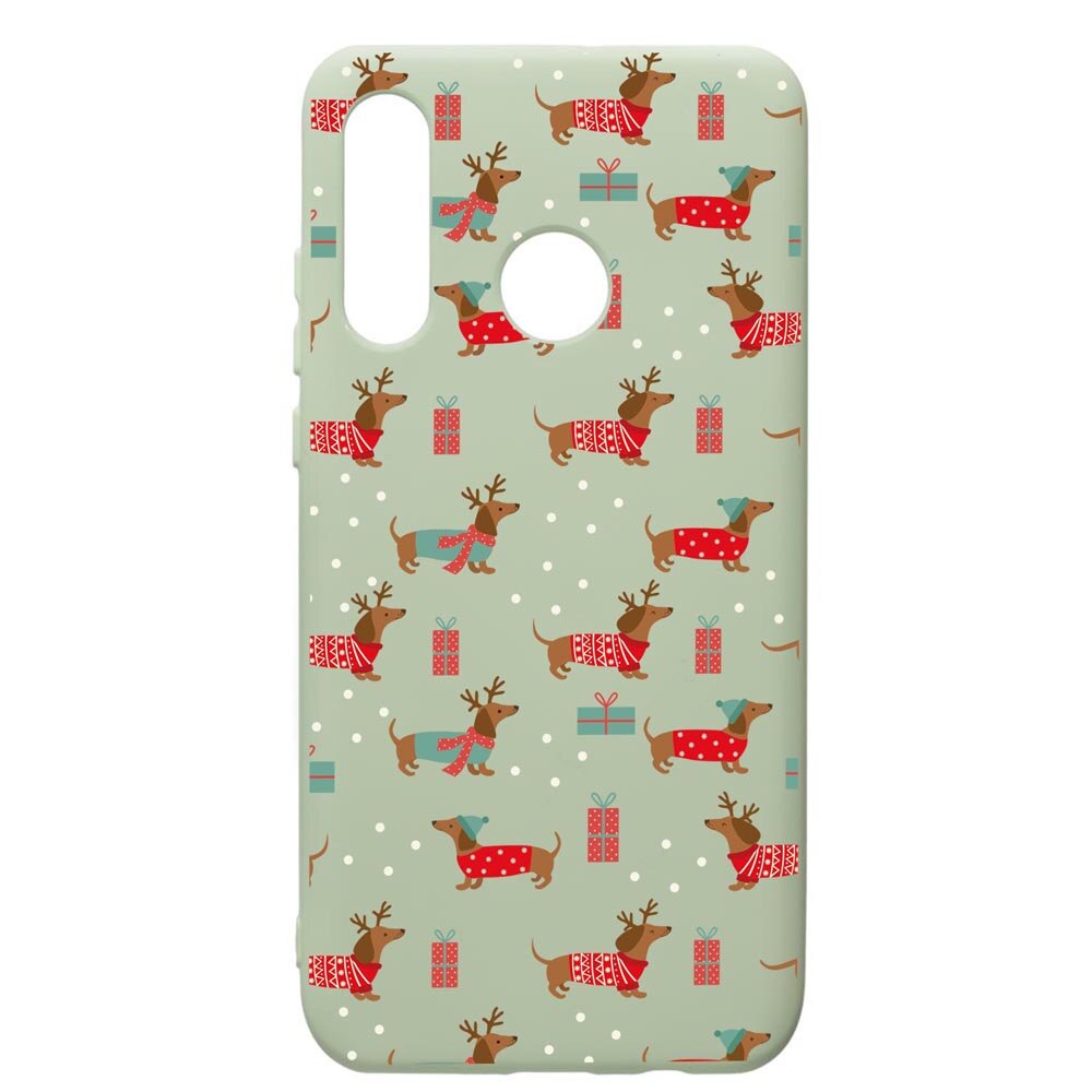 Husa Premium Silicon Compatibila Cu Huawei P30 Lite, Dachsund Christmas, cu interiorul din material textil, protectie camera, Beryl, PGR871