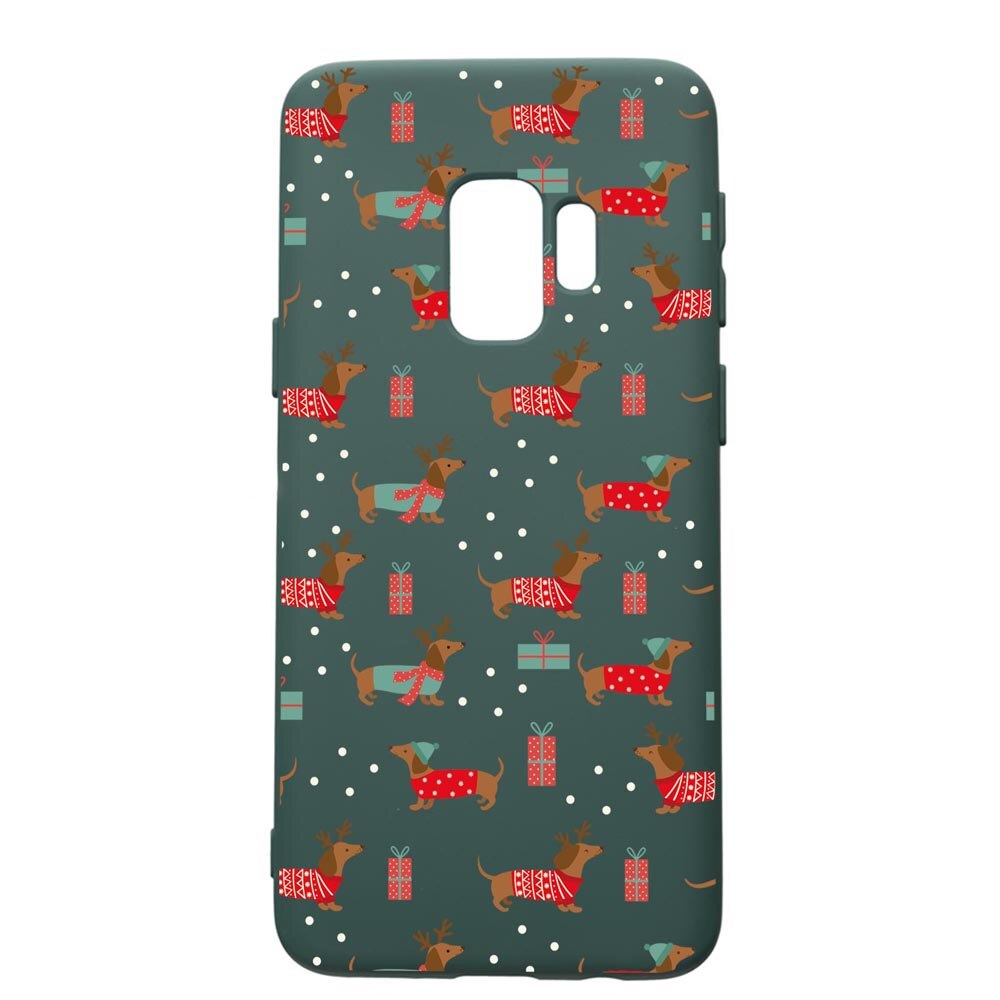 Husa Premium Silicon Compatibila Cu Samsung Galaxy S9, Dachsund Christmas, cu interiorul din material textil, protectie camera, Forest Green, PFG871