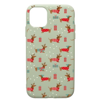 Husa Premium Silicon Compatibila Cu Apple iPhone 11, Dachsund Christmas, cu interiorul din material textil, protectie camera, Beryl, PGR871 Husa Premium Silicon Compatibila Cu Apple iPhone 11, Dachsund Christmas, cu interiorul din material textil, protectie camera, Beryl, PGR871