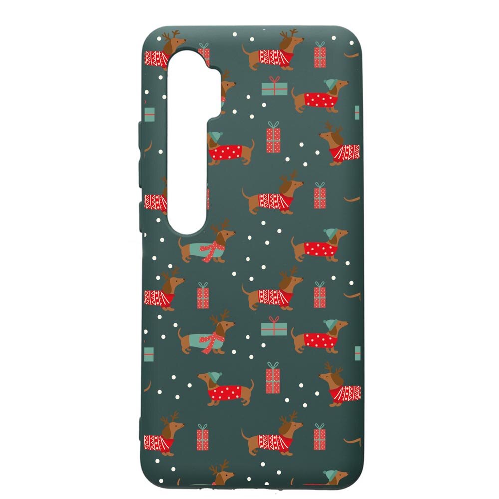 Husa Premium Silicon Compatibila Cu Xiaomi Mi Note 10, Dachsund Christmas, cu interiorul din material textil, protectie camera, Forest Green, PFG871