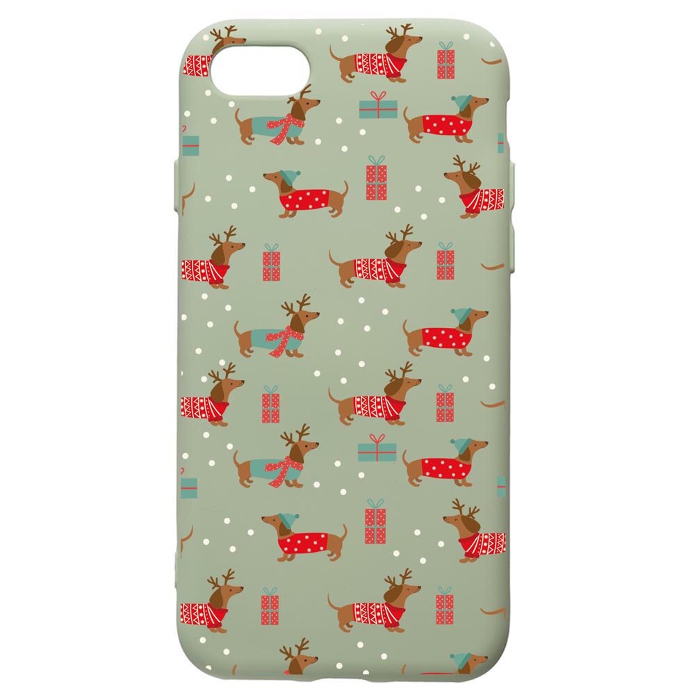 Husa Premium Silicon Compatibila Cu Apple iPhone SE 2 / iPhone 8 / iPhone 7, Dachsund Christmas, cu interiorul din material textil, protectie camera, Beryl, PGR871