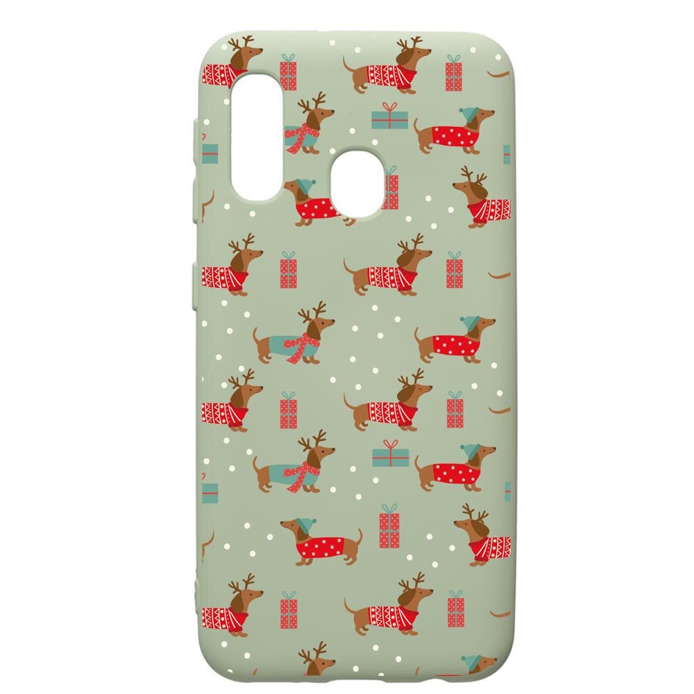 Husa Premium Silicon Compatibila Cu Samsung Galaxy A40, Dachsund Christmas, cu interiorul din material textil, protectie camera, Beryl, PGR871