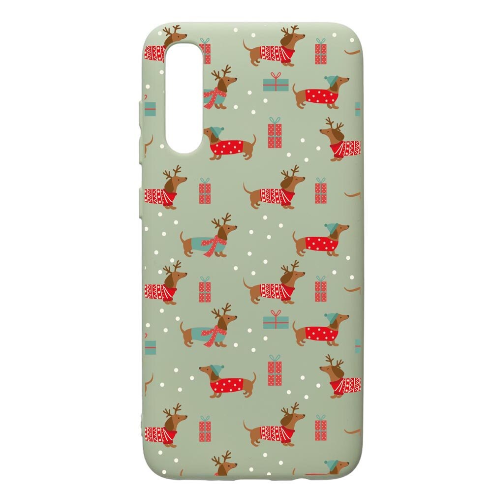 Husa Premium Silicon Compatibila Cu Samsung Galaxy A70, Dachsund Christmas, cu interiorul din material textil, protectie camera, Beryl, PGR871