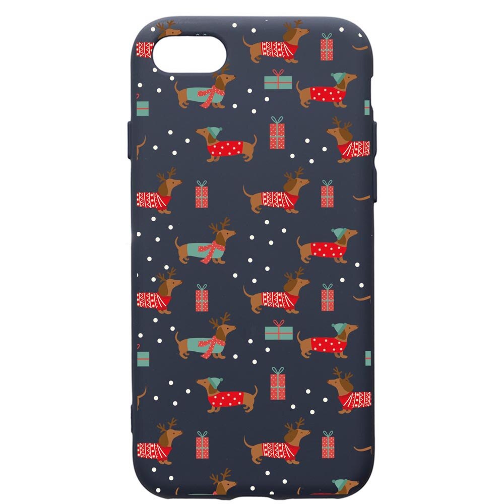 Husa Premium Silicon Compatibila Cu Apple IPhone SE 2 / iPhone 8 / iPhone 7, Dachsund Christmas, cu interiorul din material textil, protectie camera, Alaskan Blue, PAB871