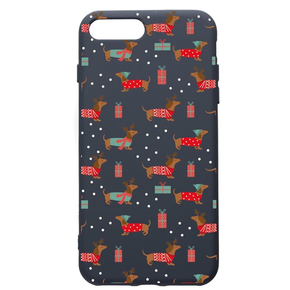 Husa Premium Silicon Compatibila Cu Apple iPhone 8 Plus / iPhone 7 Plus, Dachsund Christmas, cu interiorul din material textil, protectie camera, Alaskan Blue, PAB871