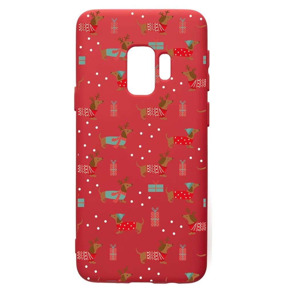 Husa Premium Silicon Compatibila Cu Samsung Galaxy S9, Dachsund Christmas, silicon, cu interiorul din material textil, protectie camera, Red, PR871