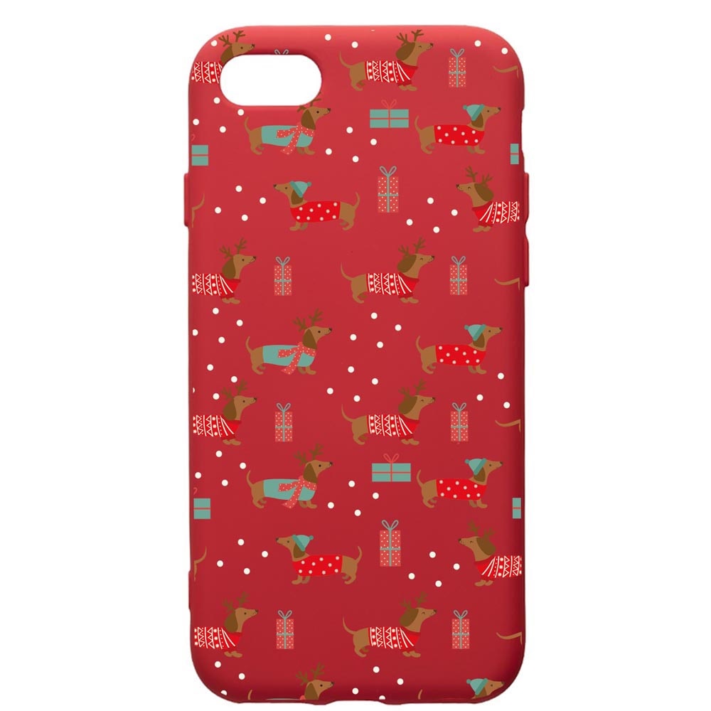 Husa Premium Silicon Compatibila Cu Apple iPhone 8 Plus / iPhone 7 Plus, Dachsund Christmas, silicon, cu interiorul din material textil, protectie camera, Red, PR871