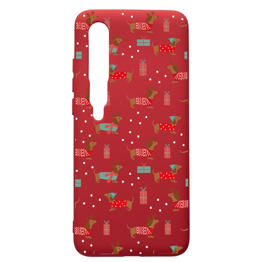 Husa Premium Silicon Compatibila Cu Xiaomi Mi 10 / Mi 10 Pro, Dachsund Christmas, silicon, cu interiorul din material textil, protectie camera, Red, PR871