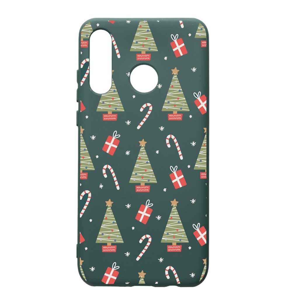 Husa Premium Silicon Compatibila Cu Huawei P30 Lite, Christmas Pattern, cu interiorul din material textil, protectie camera, Forest Green, PFG873