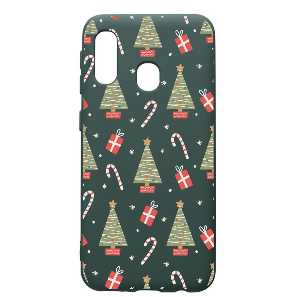 Husa Premium Silicon Compatibila Cu Samsung Galaxy A20E, Christmas Pattern, cu interiorul din material textil, protectie camera, Forest Green, PFG873