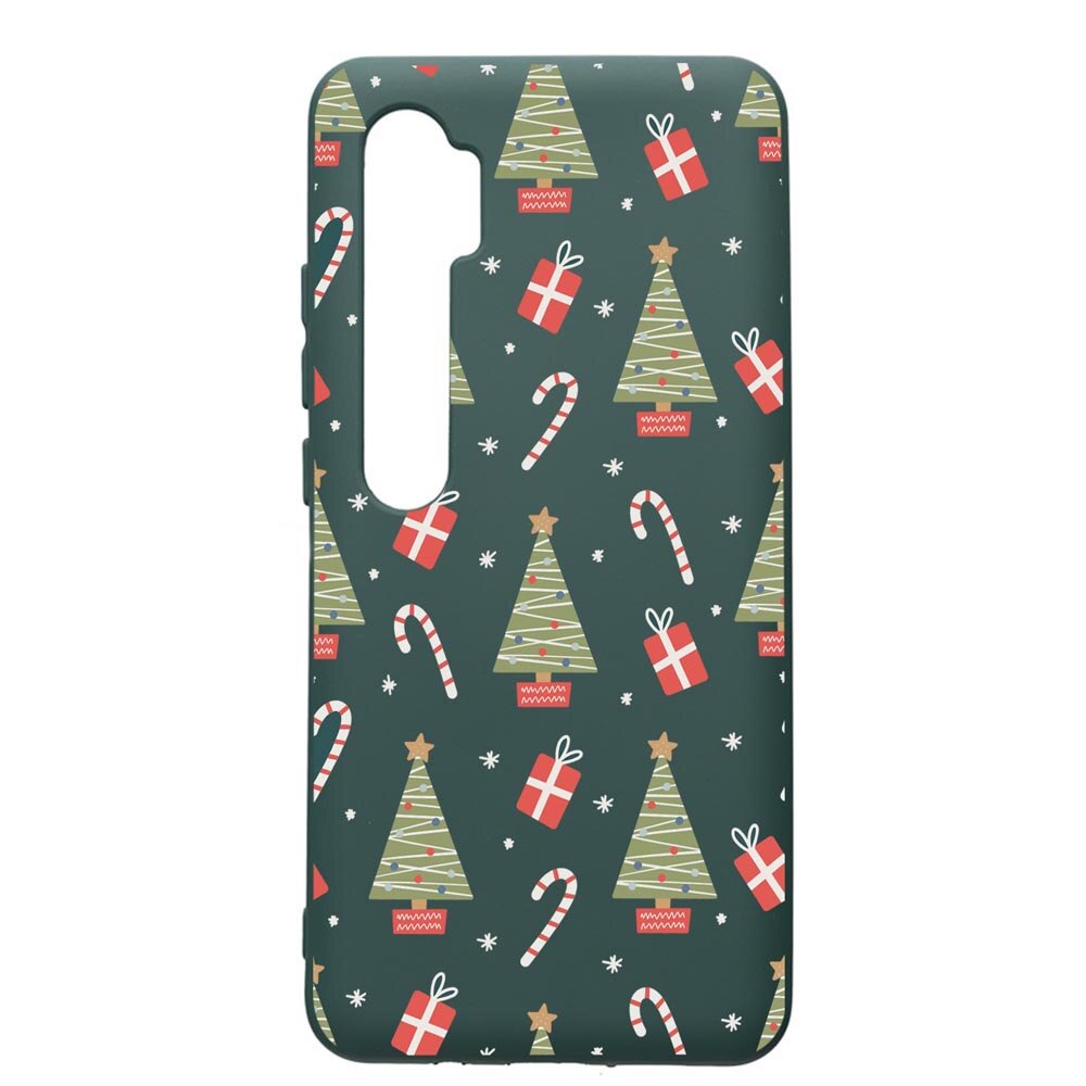 Husa Premium Silicon Compatibila Cu Xiaomi Mi Note 10, Christmas Pattern, cu interiorul din material textil, protectie camera, Forest Green, PFG873