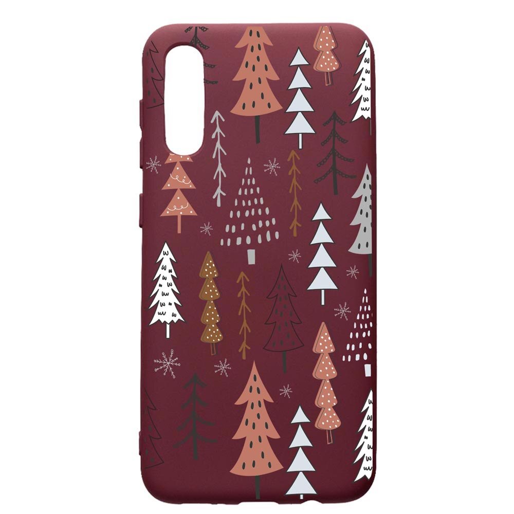 Husa Premium Silicon compatibila cu Samsung Galaxy A50, Hand Drawn Christmas Tree, cu interiorul din material textil, protectie camera, Burgundy, PBR875