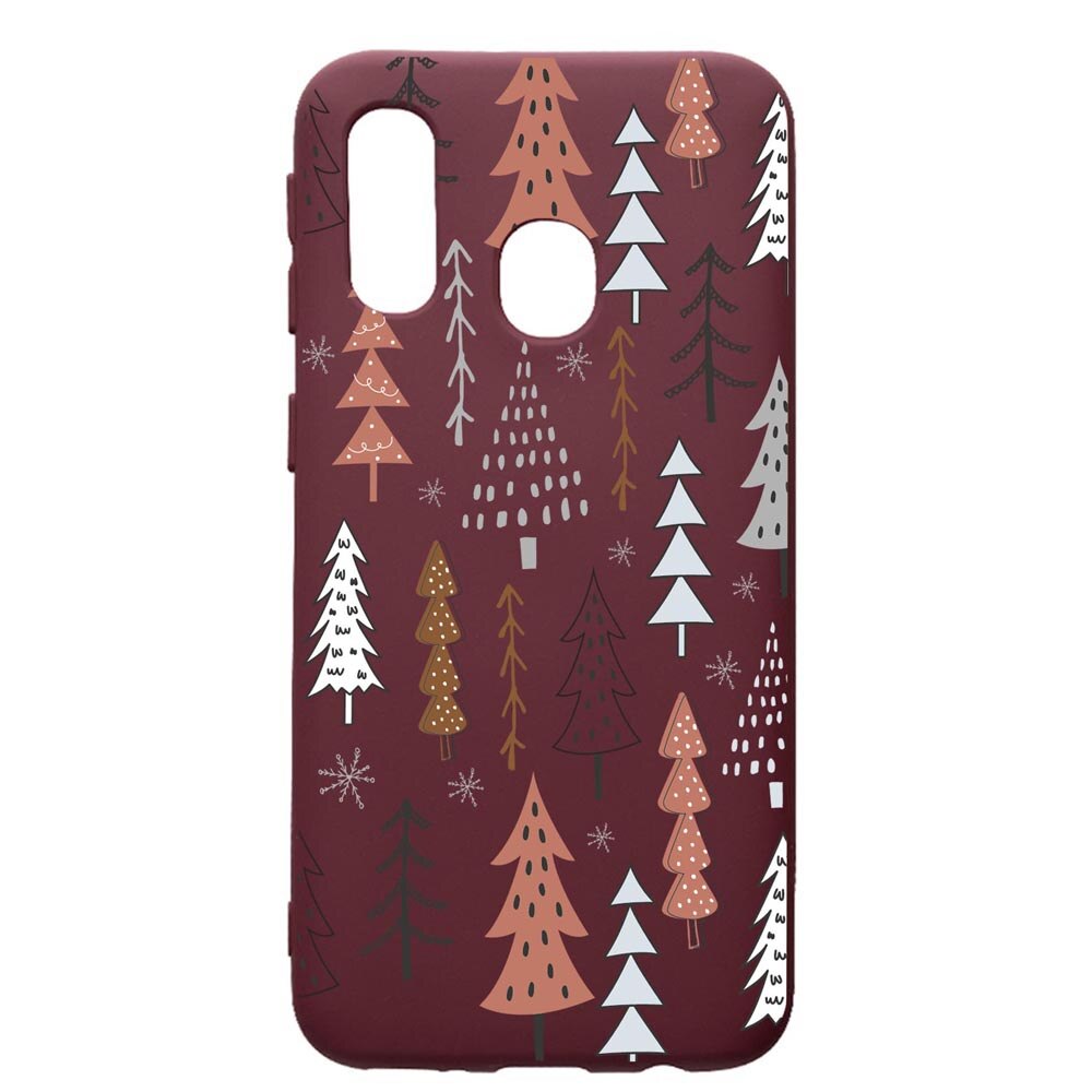 Husa Premium Silicon compatibila cu Samsung Galaxy A40, Hand Drawn Christmas Tree, cu interiorul din material textil, protectie camera, Burgundy, PBR875