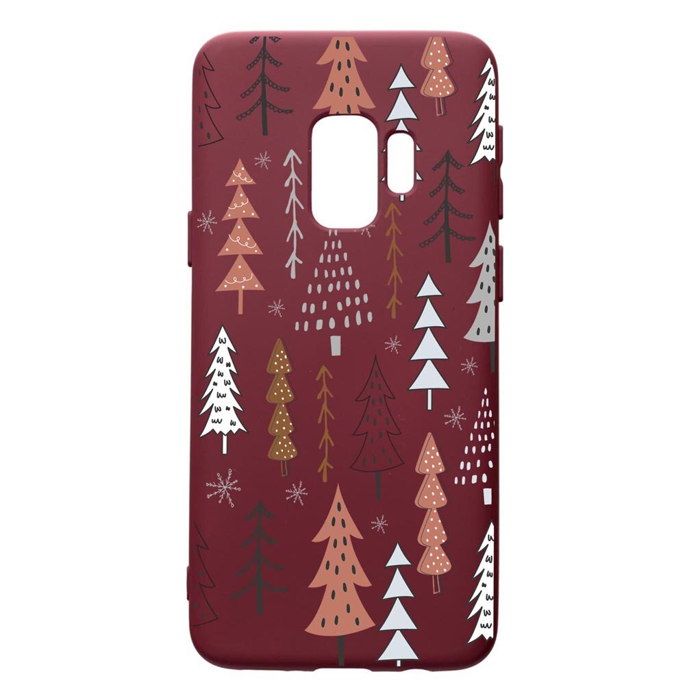 Husa Premium Silicon compatibila cu Samsung Galaxy S9, Hand Drawn Christmas Tree, cu interiorul din material textil, protectie camera, Burgundy, PBR875
