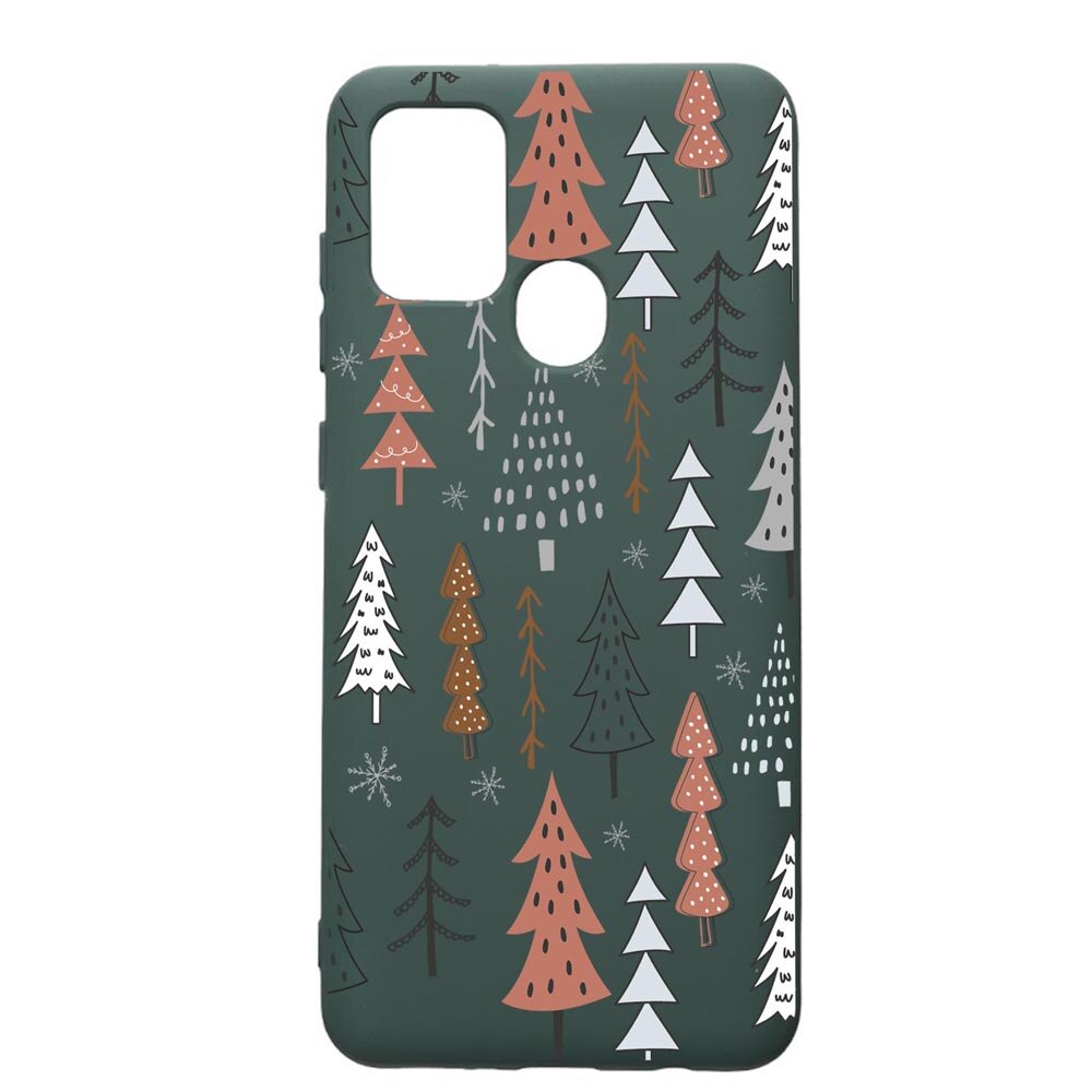Husa Premium Silicon Compatibila Cu Huawei P Smart 2020, Hand Drawn Christmas Tree, cu interiorul din material textil, protectie camera, Forest Green, PFG875