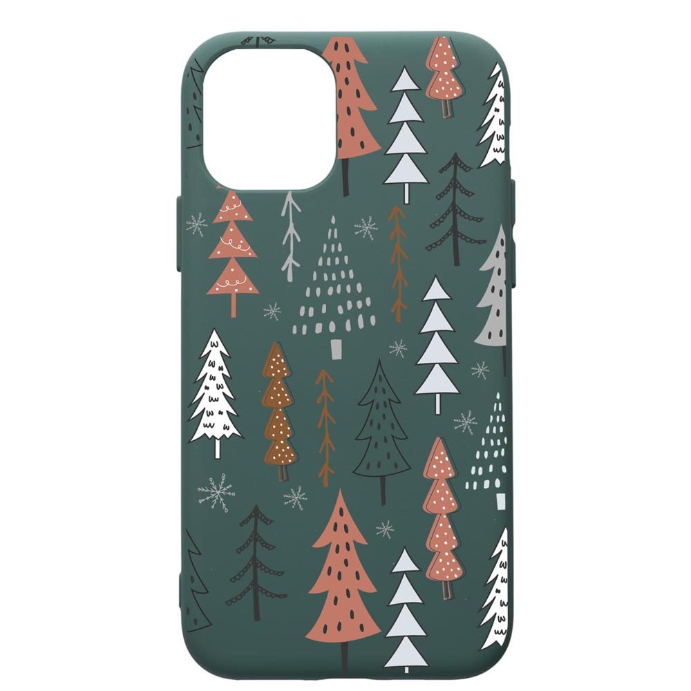 Husa Premium Silicon Compatibila Cu Apple iPhone 11 Pro, Hand Drawn Christmas Tree, cu interiorul din material textil, protectie camera, Forest Green, PFG875