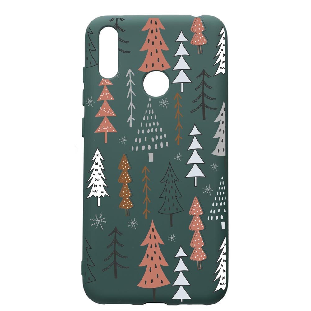Husa Premium Silicon Compatibila Cu Huawei Y7 2019, Hand Drawn Christmas Tree, cu interiorul din material textil, protectie camera, Forest Green, PFG875