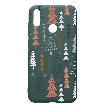 Husa Premium Silicon Compatibila Cu Huawei Y7 2019, Hand Drawn Christmas Tree, cu interiorul din material textil, protectie camera, Forest Green, PFG875 Husa Premium Silicon Compatibila Cu Huawei Y7 2019, Hand Drawn Christmas Tree, cu interiorul din material textil, protectie camera, Forest Green, PFG875