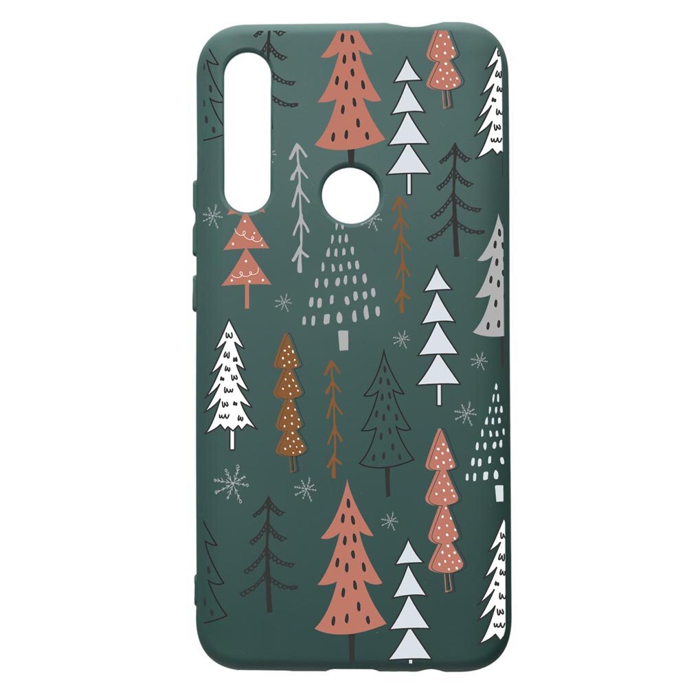 Husa Premium Silicon Compatibila Cu Huawei P Smart Z, Hand Drawn Christmas Tree, cu interiorul din material textil, protectie camera, Forest Green, PFG875