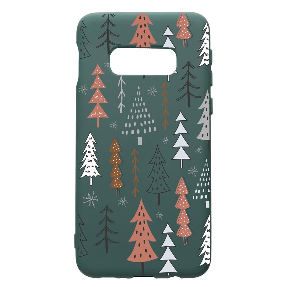 Husa Premium Silicon Compatibila Cu Samsung Galaxy S10e, Hand Drawn Christmas Tree, cu interiorul din material textil, protectie camera, Forest Green, PFG875