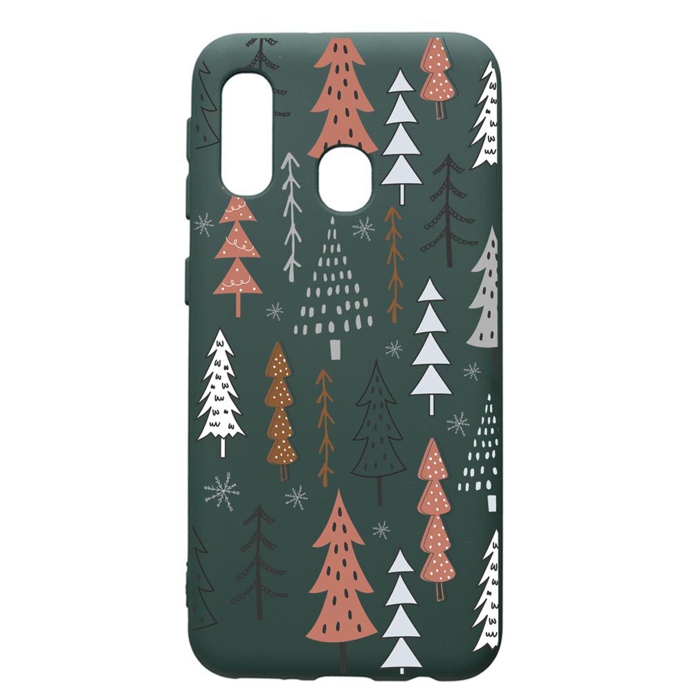 Husa Premium Silicon Compatibila Cu Samsung Galaxy A20E, Hand Drawn Christmas Tree, cu interiorul din material textil, protectie camera, Forest Green, PFG875