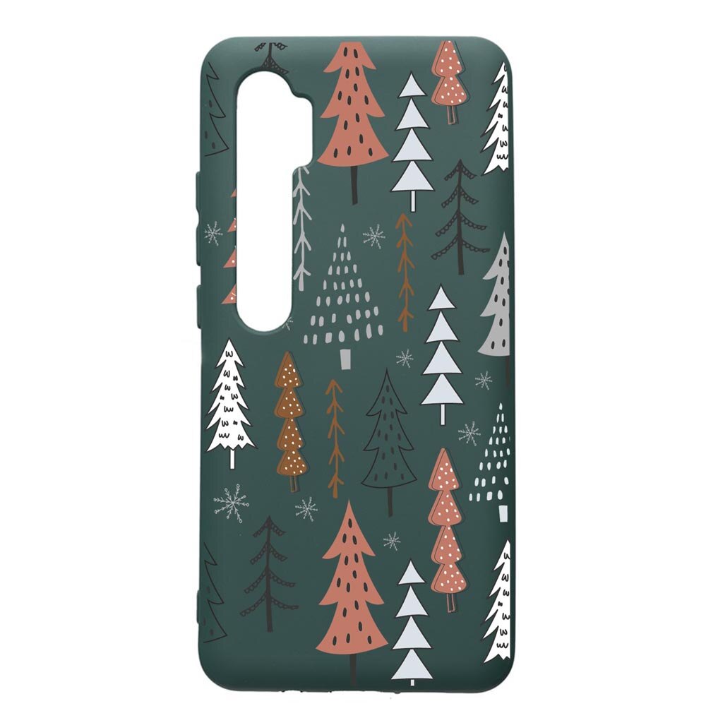 Husa Premium Silicon Compatibila Cu Xiaomi Mi Note 10, Hand Drawn Christmas Tree, cu interiorul din material textil, protectie camera, Forest Green, PFG875